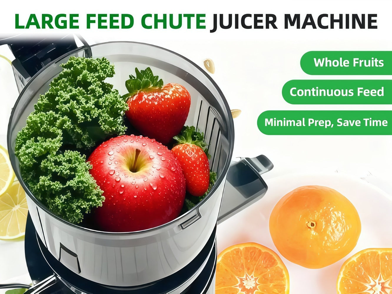 Masticating Juicer Cold Press - 4.25" Wide Feed Chute Auto-Feed Slow Juicer for Whole Fruits & Vegetables