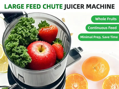 Masticating Juicer Cold Press - 4.25" Wide Feed Chute Auto-Feed Slow Juicer for Whole Fruits & Vegetables