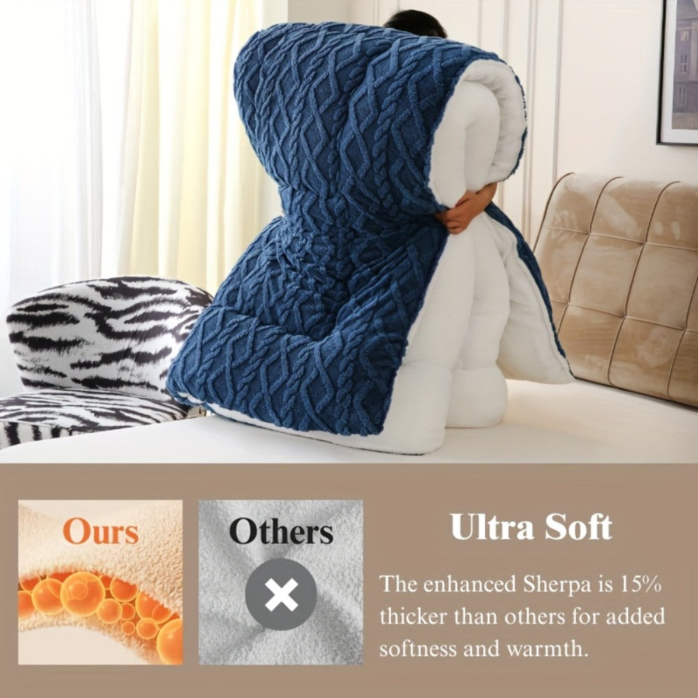 Sherpa Comforter Double-Sided Plush Taffeta, Extra Thick 500GSM Warm Fluffy Comforter for Autumn & Winter – Soft Cozy Bedding for Twin XL