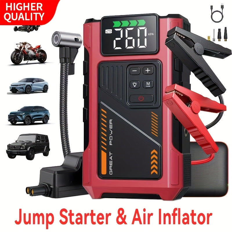 12V Jump Starter with 4000A Marking, 150 PSI-Labeled Air Compressor, Digital Pressure Display and Two Black Color Options