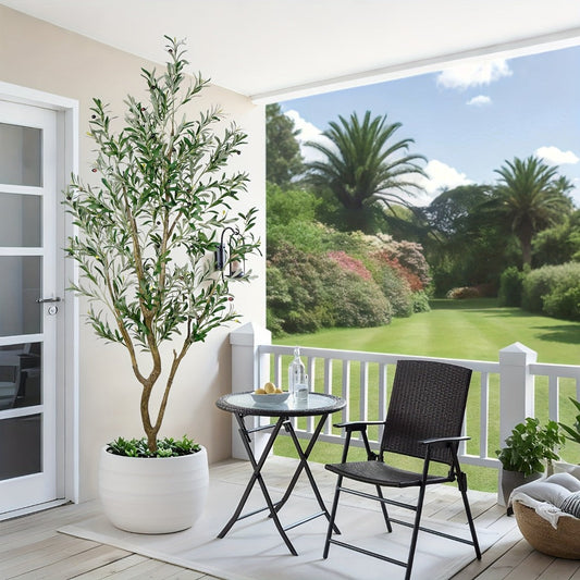 Multi-Branched Artificial Olive Tree with 5.25, 6 or 7 ft Height Options, Decorative Fruit and Black Nursery Pot