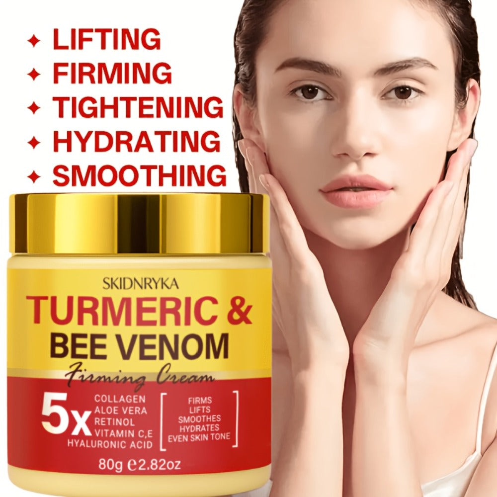 Face Cream Turmeric Bee Venom Two-Piece Day and Night Set with Hyaluronic Acid, Collagen and Vitamins C and E