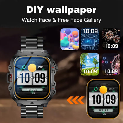 Smartwatch Men's Outdoor LED backlit touchscreen with Wireless Calling & LED Display, USB Charging, Multiple Sport Modes, Heart Rate