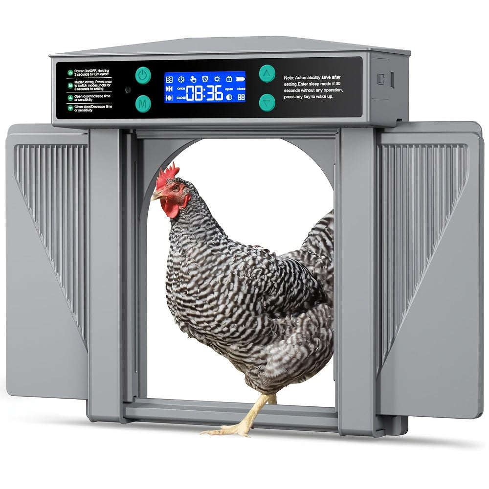 Chicken Coop Door, Timer Light Sensor Anti-Pinch Auto Open for Garden, Patio and Yard Use, with Listed Configuration