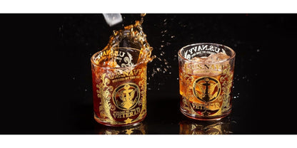 Engraved Veteran Tribute Whiskey Glass 10oz - US Navy Military Gift, Personalized Patriotic Whiskey Glasses for Dad