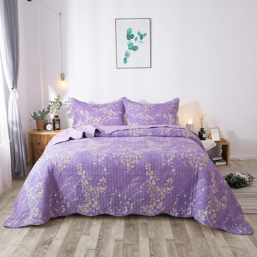 Floral Quilt Set Lightweight Bedspread Coverlet 2 or 3-Piece, All Season Hypoallergenic Breathable Paisley Patchwork Print Quilt for Bedroom