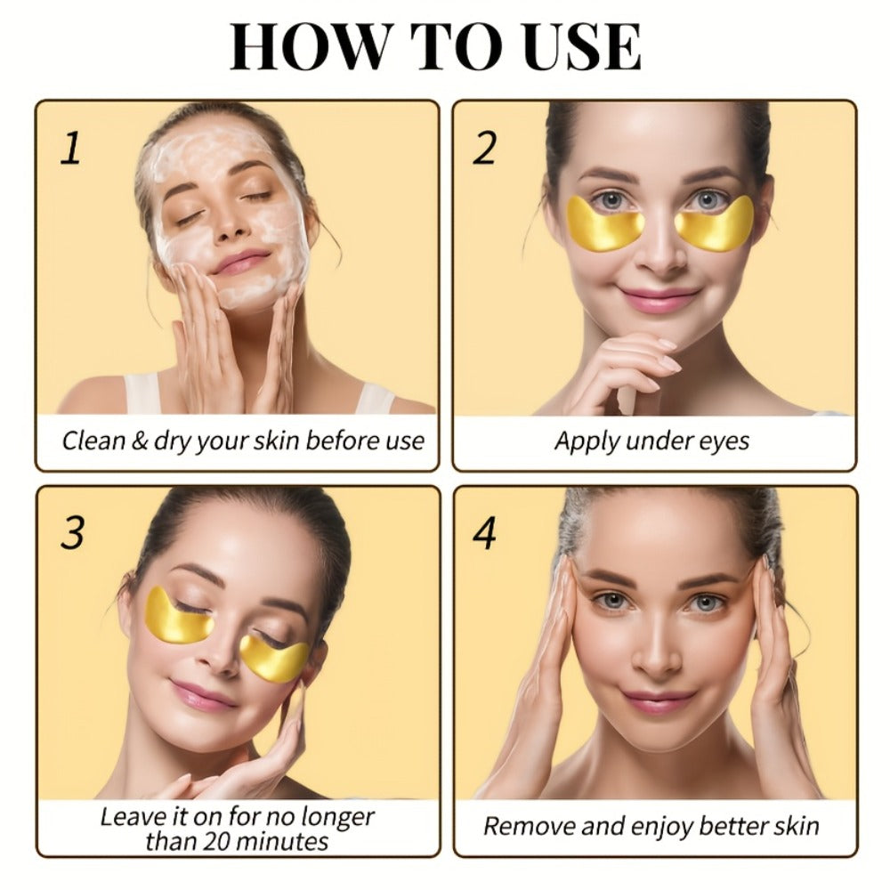 30-Pair ALIEORY Gold-Tone Under-Eye Patch Box with Individual Pouches and Collagen and Hyaluronic Acid Wording