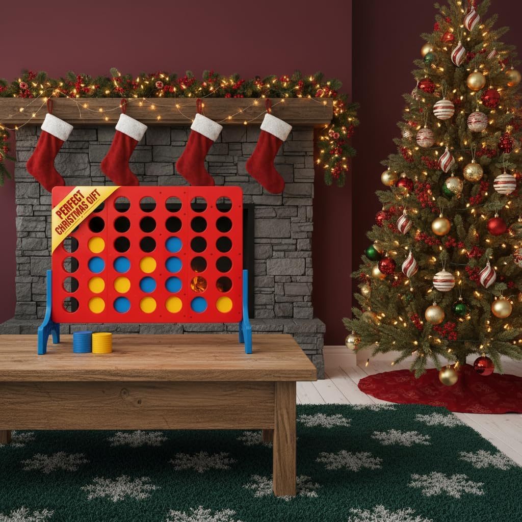 Giant Connect Four Game 1.8FT - Jumbo 4 in a Row Outdoor Lawn Game with 42 Discs & Storage Bag for Adults Kids Family