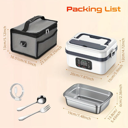Heated Lunch Box, 8000mAh Battery-Powered 60W 1L Food Warmer with Timer and Power Bank Function