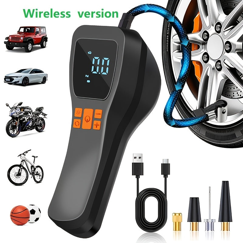 Cordless Tire Inflator Portable USB Rechargeable – Digital Gauge & LED Light, Fast Air Compressor with Auto Shutoff for Car, Bike