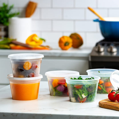 Food Storage Containers 24-Pack 16 oz Round Deli Boxes with Fitted Lids for Portion and Refrigerator Storage