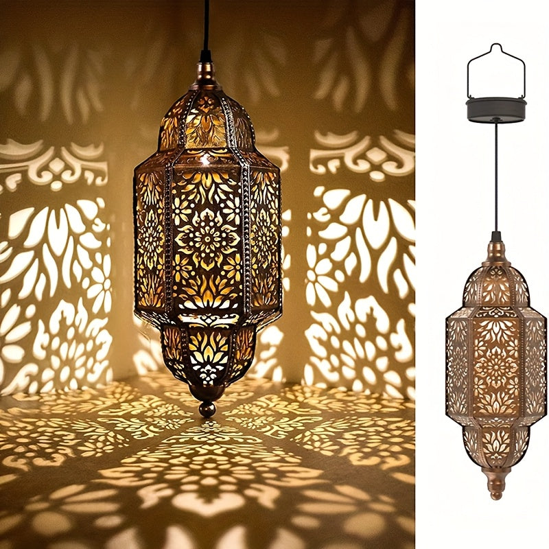 Solar Lanterns Outdoor 2 Pack Moroccan Cut-Out Design Garden Pathway Patio Lantern Lights Gold Purple White Copper
