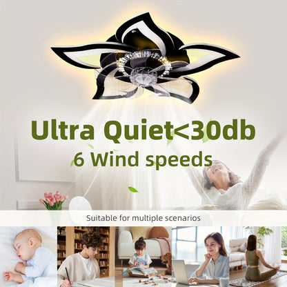 Ceiling Fan with Light 27 Inch Flush Mount - Low Profile 6-Speed 3-Color Dimmable LED, Remote & App Control
