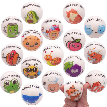 Motivational Animal Squeeze Stress Balls 24 Pack, 1.18 Inch TPU Sensory Balls with Inspirational Quotes