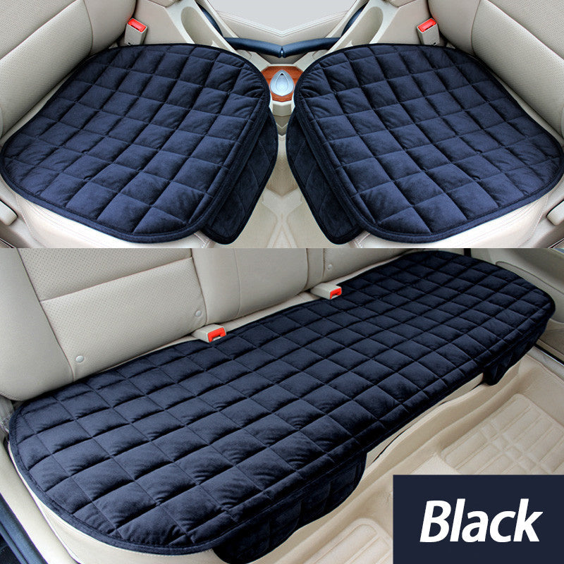 Plush Plaid Car Seat Cushion Set with Memory Foam Fill, Black or Khaki and Front-Pair, Rear-Pad or Three-Piece Options