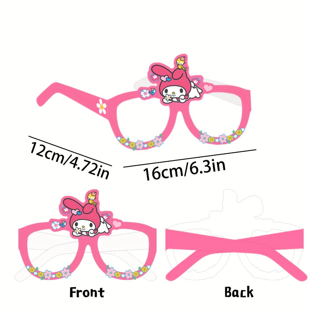 Sanrio Photo Booth Glasses Props 12 Pcs Hello Kitty Kuromi My Melody Cinnamoroll Gudetama for Parties, Celebrations and Guest Favors