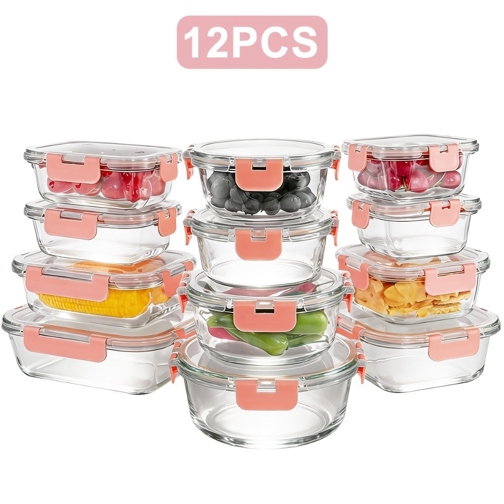 Food Storage Containers 12-Piece Glass Set with Clip-On Lids for Meal Prep and Pantry Organization