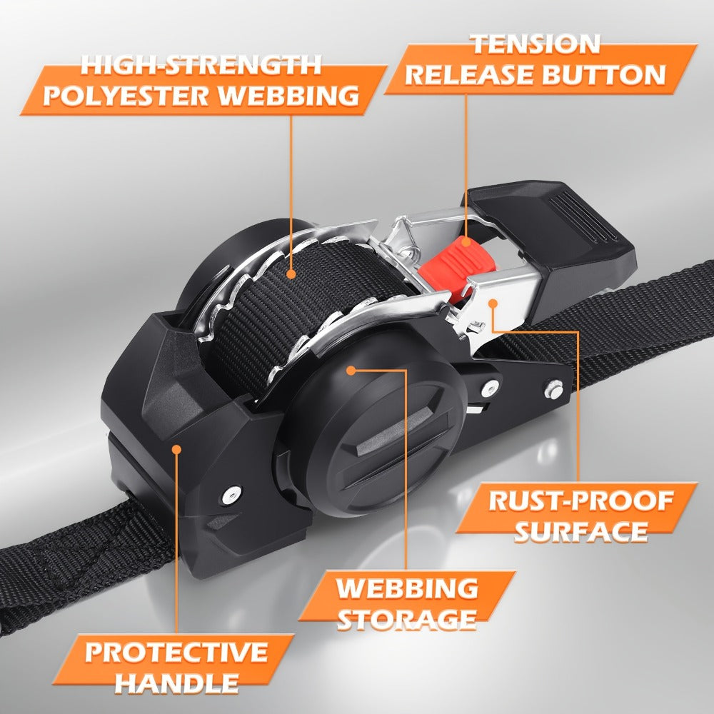 Retractable Ratchet Straps with Extension Strap for Entryways, Bedrooms and Living Spaces, with Listed Configuration