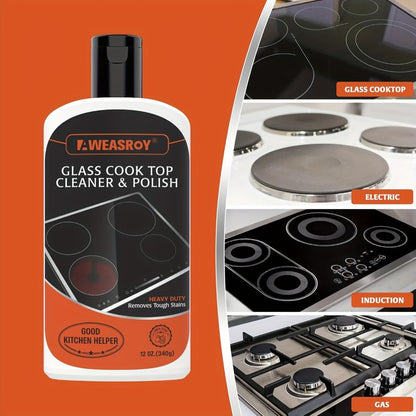 Glass Stove Top Cleaner Kit 12oz Non-Abrasive No Scratch Cooktop Cleaner and Polish Removes Tough Grease Stains 9-Piece Set with Scrubbing