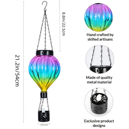 Solar Outdoor Lights Hot Air Balloon Hanging Lantern with Flame-Effect LED and Metal Frame for Garden Decor