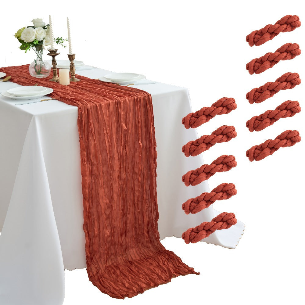 Ten-Piece Cheesecloth Table Runner Set, 19.6 x 120 Inches Each in Five Colors for Dining and Events