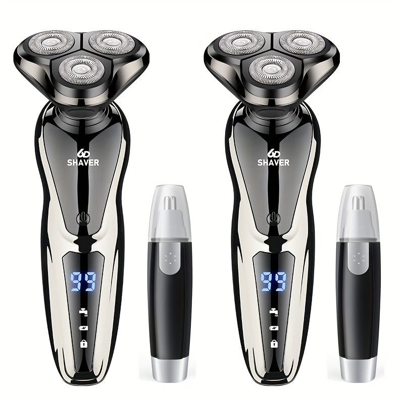 Electric Shaver 3D Floating Head with LED Battery Indicator, Rechargeable Power and Wet/Dry Use in 1- or 2-Pack