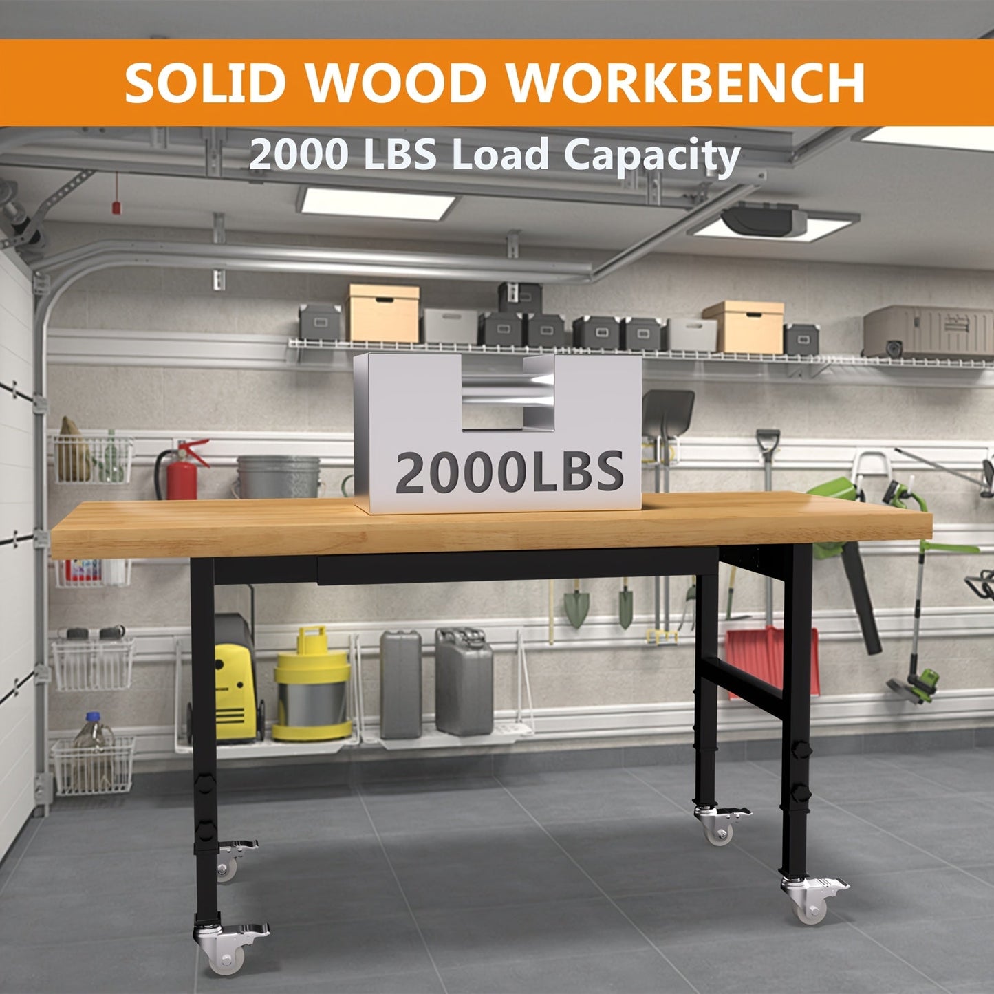 Wood-Top Rolling Workbench in 48, 60 or 70-Inch Lengths with Drawer and No-Drawer Checkout Options