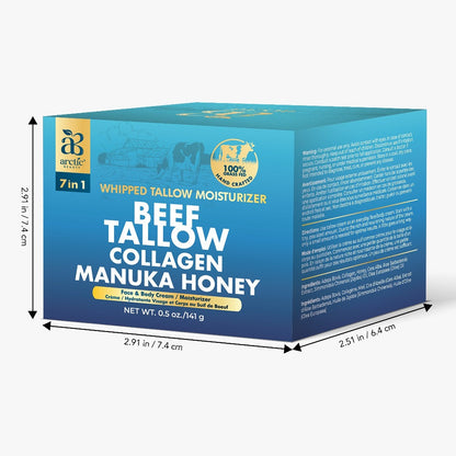 Whipped Beef Tallow Moisturizer – Organic Grass-Fed Face & Body Cream with Manuka Honey, Jojoba Oil, Collagen & Aloe Vera