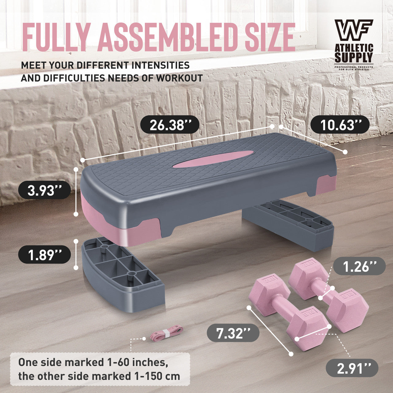 Aerobic Stepper Set with 2 Dumbbells & Measuring Tape – Adjustable Height 4"/6" Exercise Step Platform Non-Slip Workout Stepper for Home