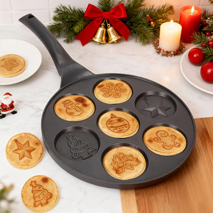 Non-Stick Pancake Pan 7-Hole Smiley Face, Fun Breakfast Egg & Bacon Frying Tray for Kids & Family