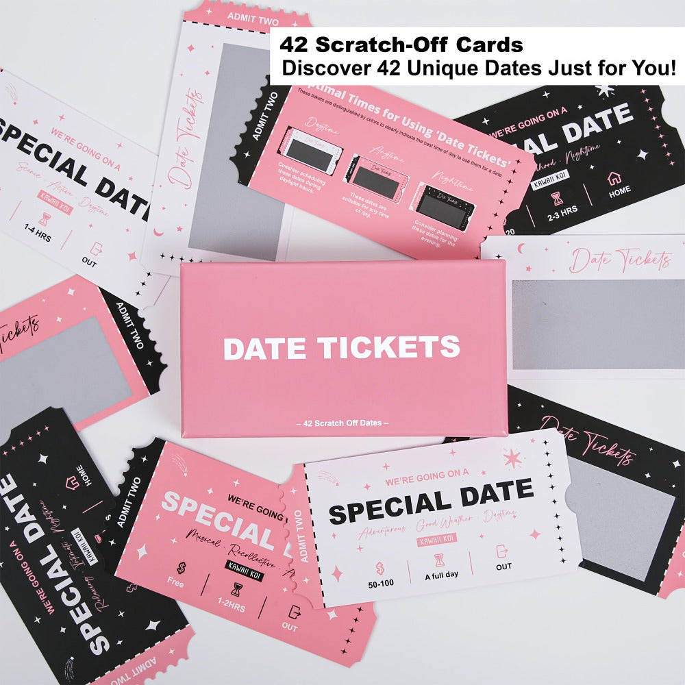Date Night Scratch Off Cards for Couples 42pcs – Romantic Ideas Anytime Day & Night, 3 Color Tickets, Fun Couple Activity Game