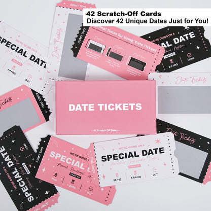 Date Night Scratch Off Cards for Couples 42pcs – Romantic Ideas Anytime Day & Night, 3 Color Tickets, Fun Couple Activity Game