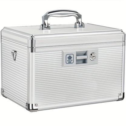 Aluminum Alloy Lockable Medicine Box – Double Layer Large Capacity Storage Box with Key Lock, Handle & Tray for Medicines