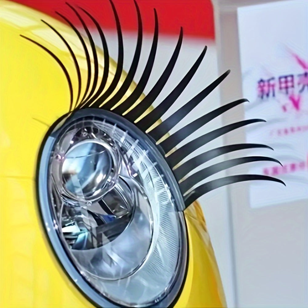 Pair of Black Car Eyelash Decals, 11.4 x 6.9 Inch Each, for Smooth Exterior Panels Beside Headlights