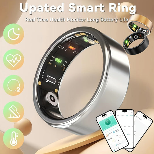 Smart Ring Health & Fitness Tracker Titanium – IP68 Waterproof, Sleep Heart Rate Step Calorie Stress Monitor, BLE 5.3 Magnetic Charging