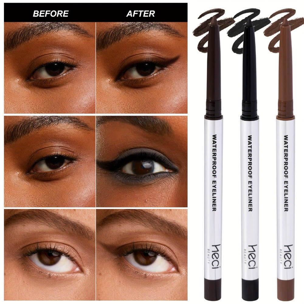 Three-Piece Matte Gel Eyeliner Pencil Set in Deep Brown, Medium Brown and Black for Eye Makeup