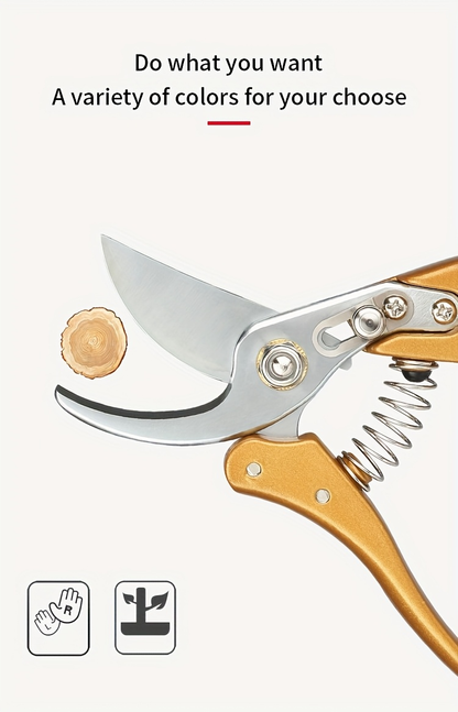 Bypass Pruning Shears with Curved Blade, Return Spring and Gold or Black Coated Handle Options