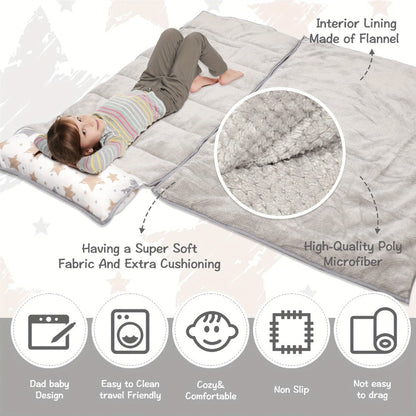 Toddler Nap Mat with Removable Pillow & Minky Blanket, Rollup Kids Sleeping Mat for Daycare Preschool