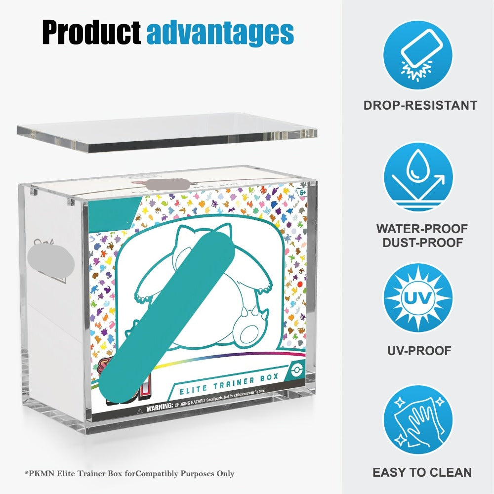 Pokemon Acrylic Display Case with UV Protection, 6MM Thick Crystal Clear Case for Booster Box & Elite Trainer Box