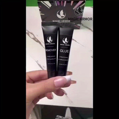 Nail Glue Kit, MAGIC ARMOR 10g Adhesive and Remover Tubes with Precision Nozzles for Press-On Nails