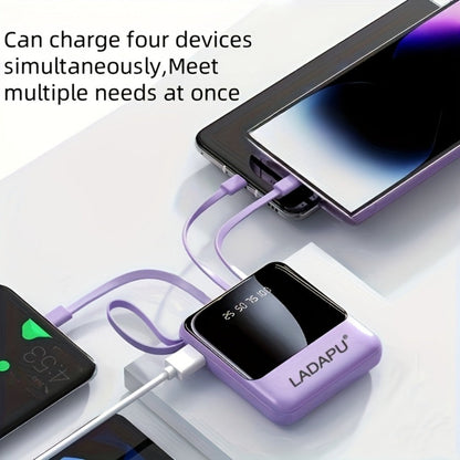 Power Bank 10000mAh with Built-In Cable Set, 5W/15W/22.5W selections, Display and Lanyard for Travel