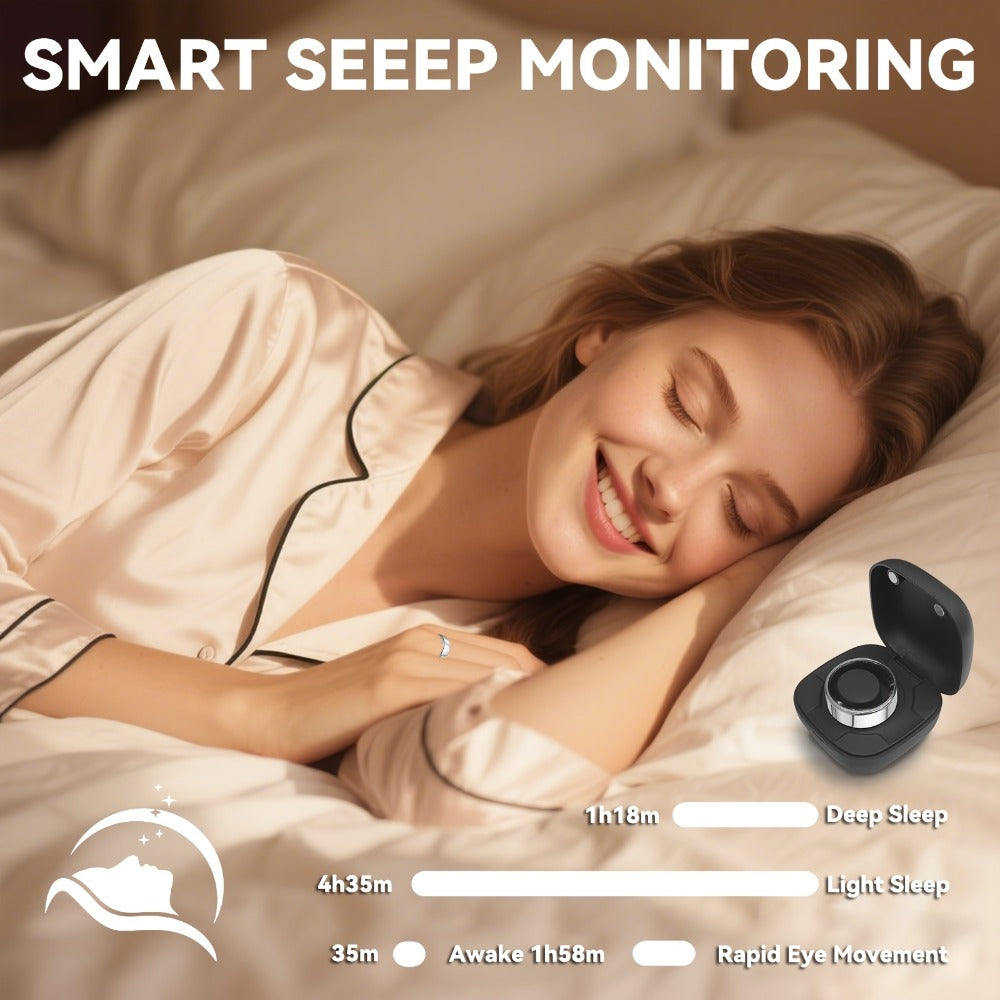 Smart Ring with Health Tracking & Charging Case – Step Count Calorie & Sleep Monitor | Long Battery | iOS & Android | Sizes #7–13 | Black