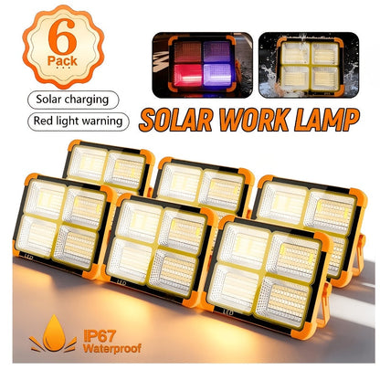 Solar LED Work Light with Magnetic Hook – 2000 Lumen Rechargeable Camping Light, Adjustable Brightness, Solar & USB-C Dual Charging