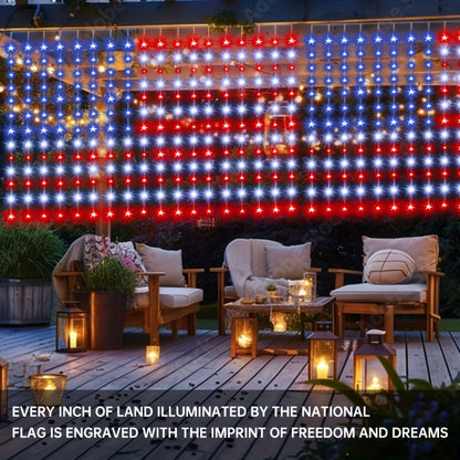 American Flag LED Curtain Lights 242 LEDs USB Powered, 4th of July Patriotic Decorations for Home Porch Garden Courtyard