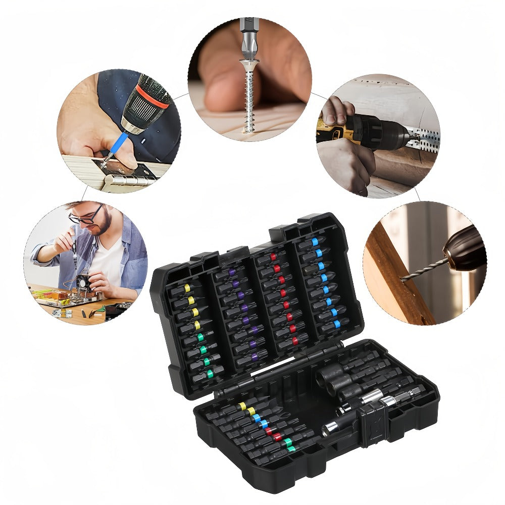 Impact Screwdriver Bit Set 45-Piece – Heavy-Duty Torx, Phillips, Flat & Square Bits with Storage Box, Compatible with Impact Drivers