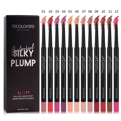 Waterproof Lip Liner Pencil Set 12 Pieces Multi-Functional Lip Eye & Brow Liner, for Makeup, Travel and Everyday Vanity Use