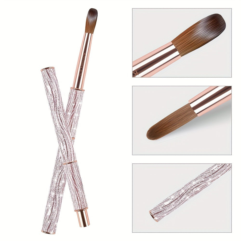 Kolinsky Nail Brush Pink Sparkling Metal Handle – Round Head Acrylic Nail Art Brush for Extensions & Manicure