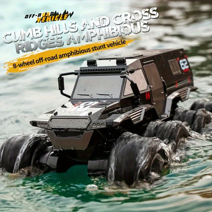 Amphibious RC Truck 8-Wheel Drive 4-Motor Off-Road Climbing Remote Control Armored Vehicle, Oversized Land & Water Military Truck Toy