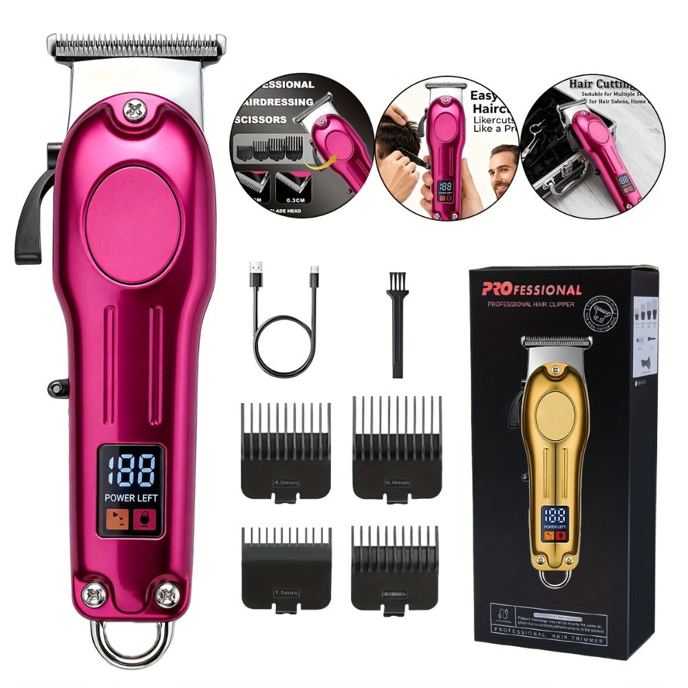 Cordless Hair Clipper Set for Men & Women – Professional Wireless Barber Clippers with T-Blade Trimmer, LED Screen, Adjustable Taper Lever