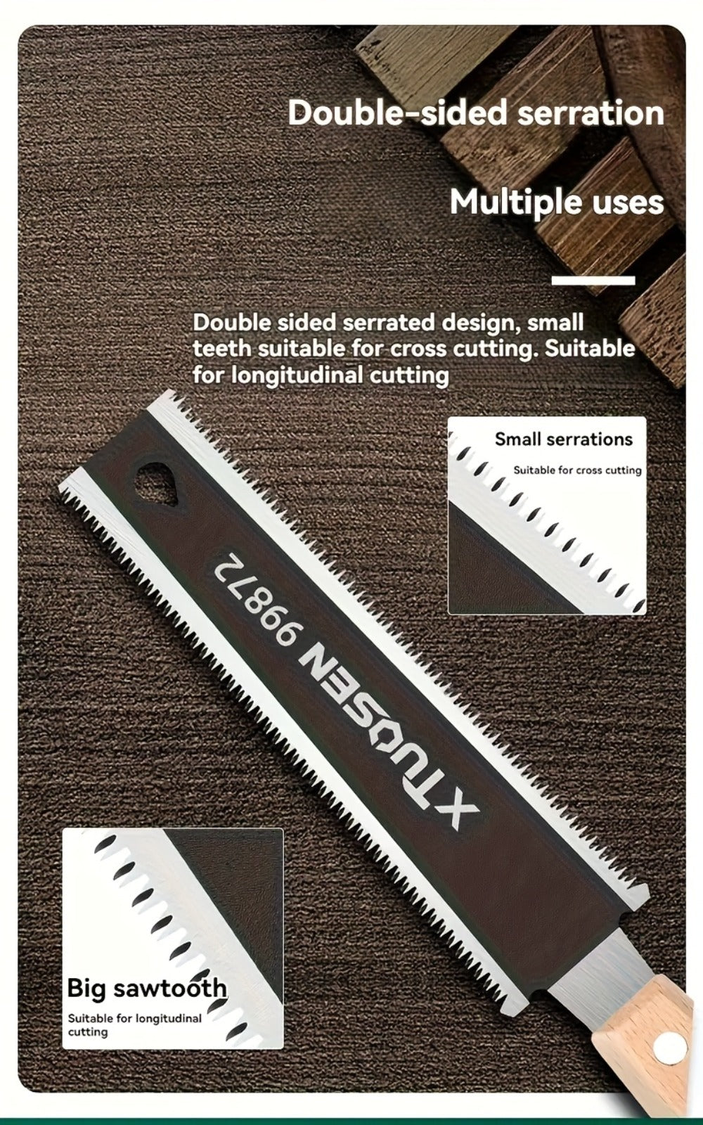 Japanese Pull Saw Set 3-Piece, Double-Sided Fine Teeth Curved Hardwood Hand Saw for Woodworking, Trimming & Precision Cutting